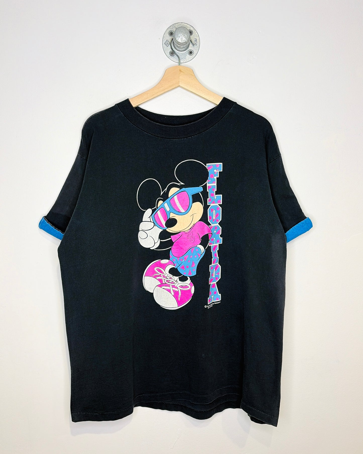 Vintage 90s Disney Mickey Mouse Florida TwoTone Black Tee Shirt