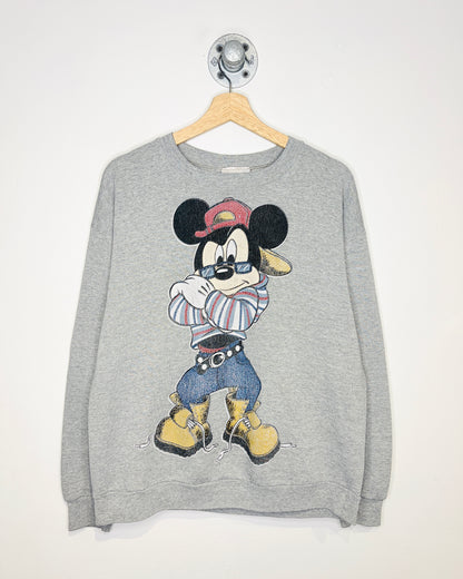 Vintage 90s Disney Mickey Mouse Double Sided Grey Crewneck Sweatshirt
