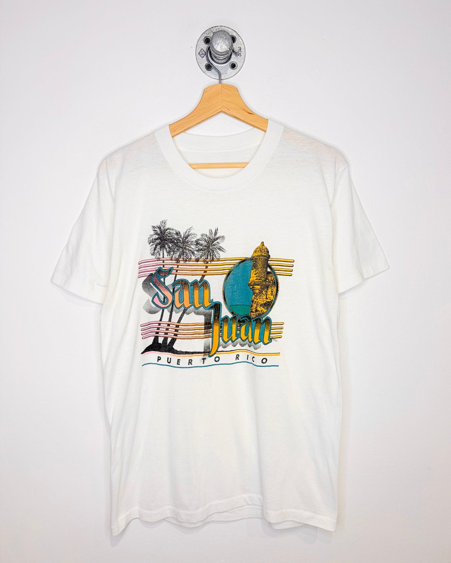 Vintage 80s San Juan Puerto Rico Paper Thin White Tee Shirt