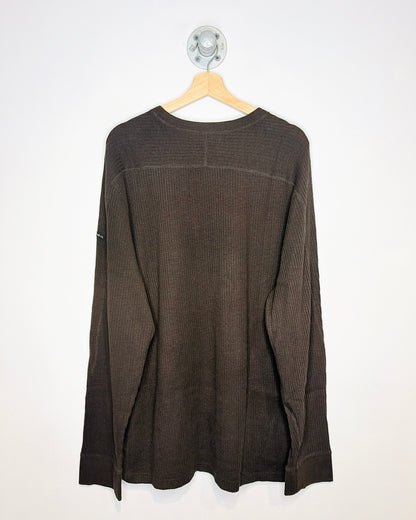 Nautica 2010s Brown Ribbed Long Sleeve Cotton Shirt