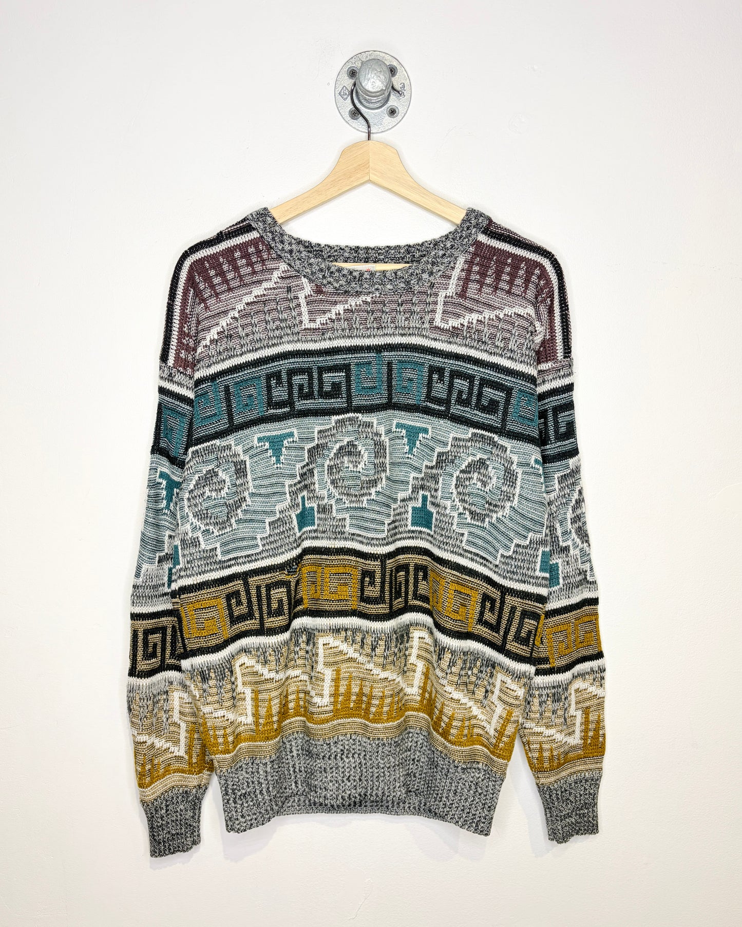 Vintage 90s Jonathan Bryan Grey Abstract Pattern Sweater