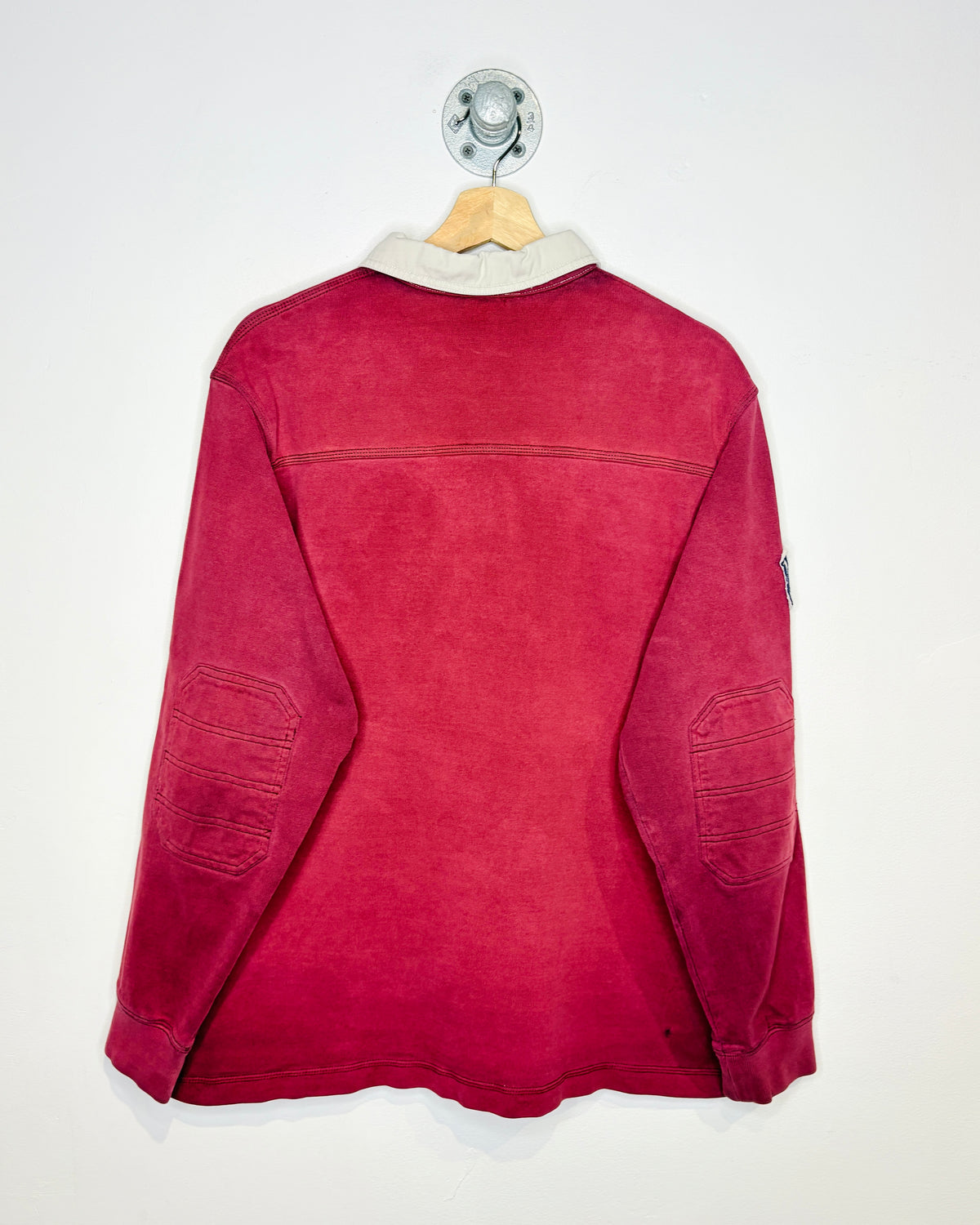 Vintage 2000s Eddie Bauer Burgundy Multi-Striped Long Sleeve Rugby Shirt