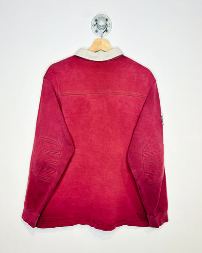 Vintage 2000s Eddie Bauer Burgundy Multi-Striped Long Sleeve Rugby Shirt