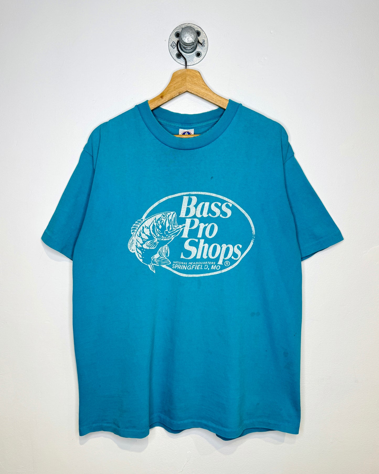 Vintage 90s Bass Pro Shops Distressed & Faded Teal Tee Shirt