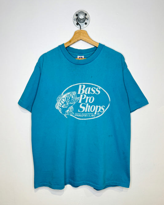 Vintage 90s Bass Pro Shops Distressed & Faded Teal Tee Shirt