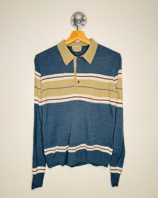 Vintage 70s Striped TwoTone Longsleeve Polo Shirt