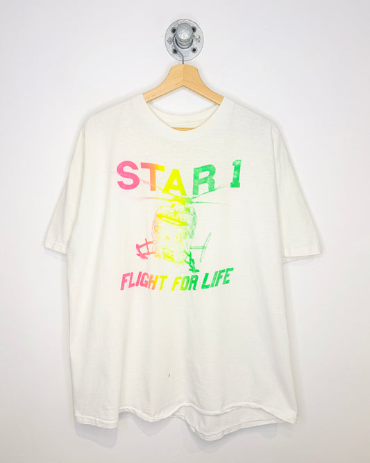 Vintage 90s Star 1 Flight For Life White Tee Shirt