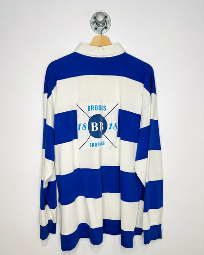 Vintage 2000s Brooks Brothers White & Blue Striped Rugby Shirt