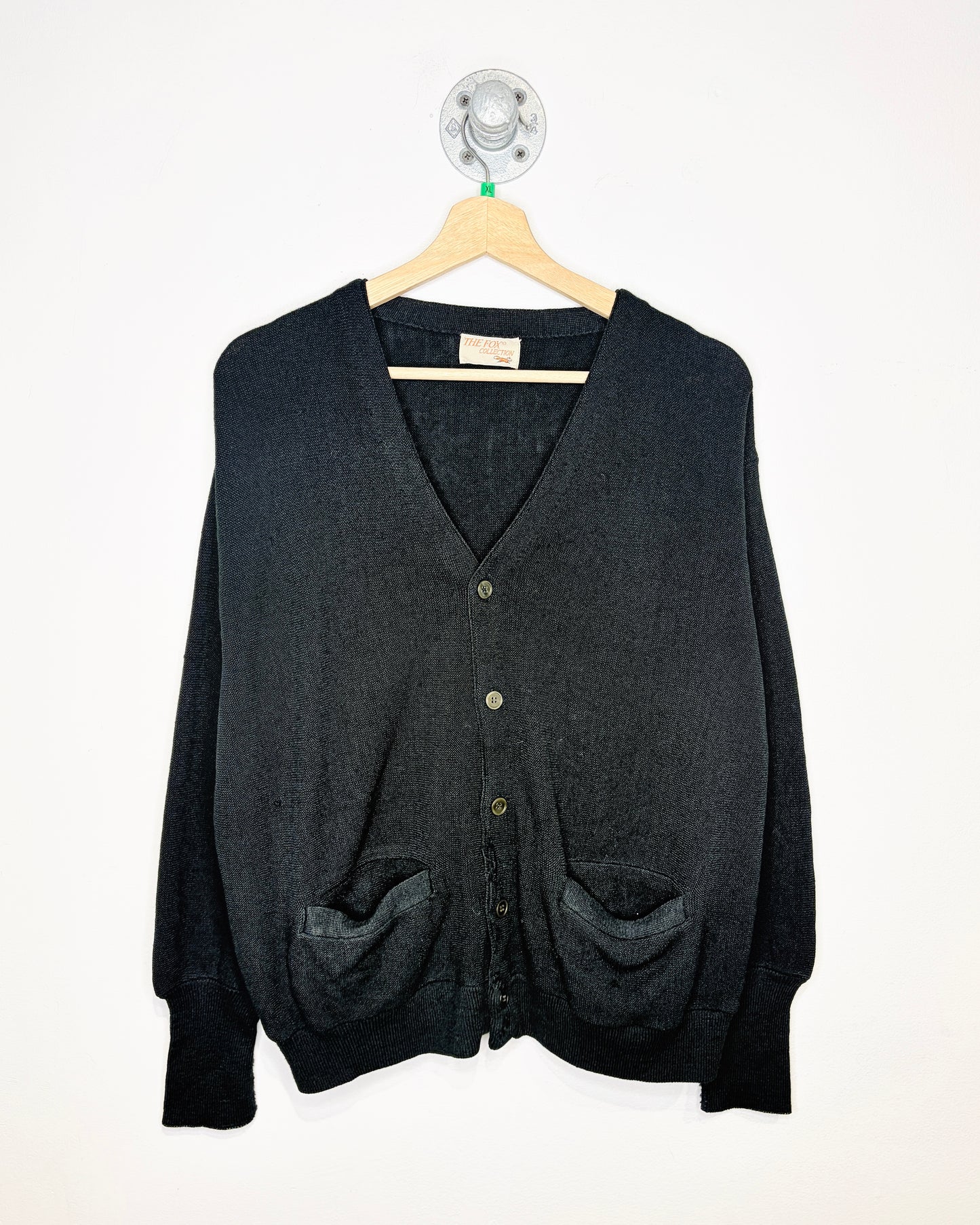 Vintage 1970s The Fox Collection Black Acrylic Cardigan