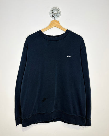2000s Nike Swoosh Distressed Navy Crewneck Sweatshirt