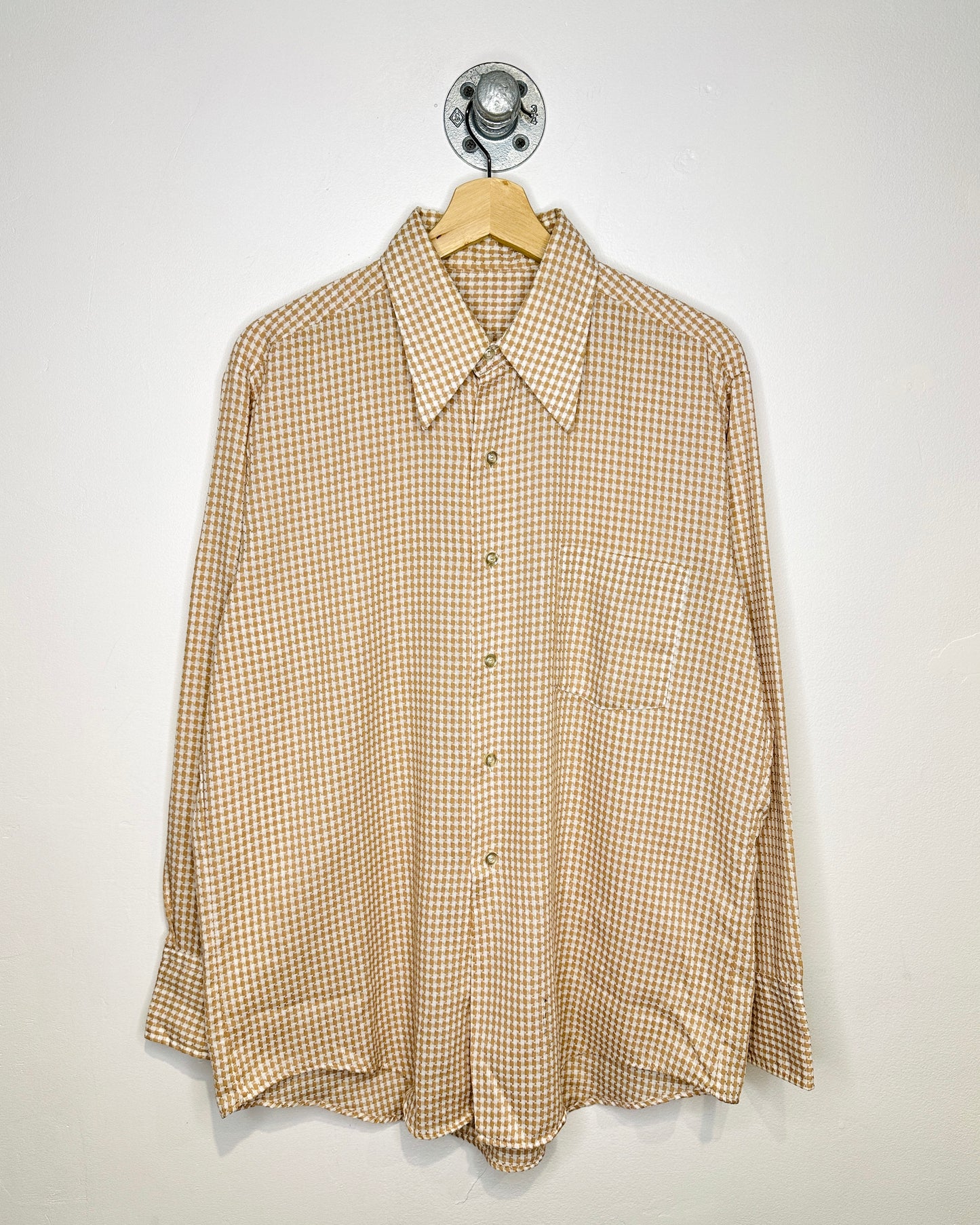 Vintage 1970s Houndstooth Earth Tone Button Up Shirt
