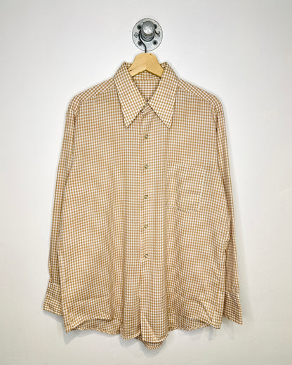Vintage 1970s Houndstooth Earth Tone Button Up Shirt