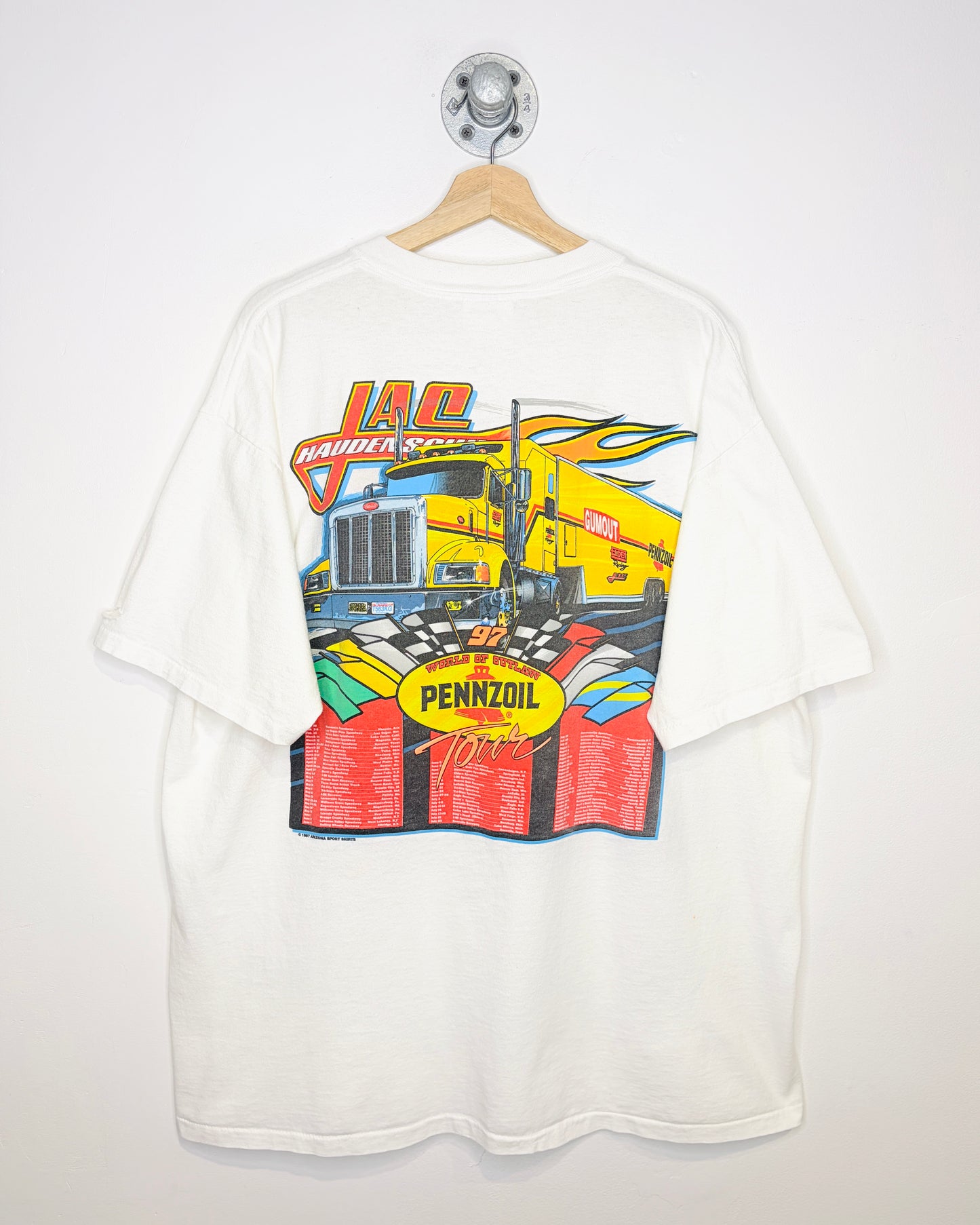 Vintage 1997 Jac Haudenschild Pennzoil Racing White Tee Shirt
