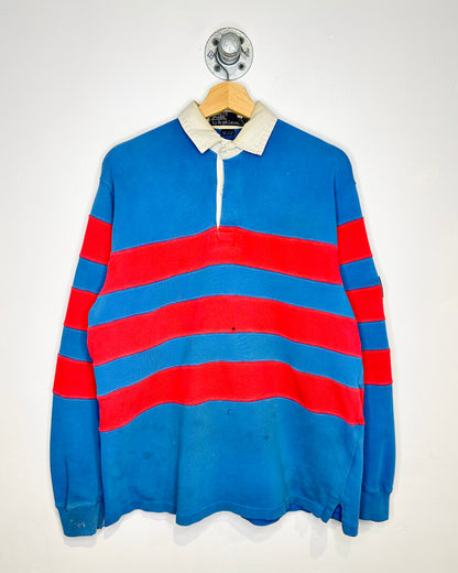 Vintage 1990s Polo Ralph Lauren Blue And Red Distressed Rugby Shirt