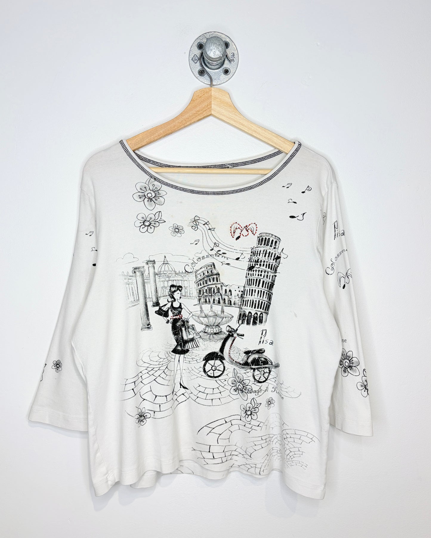 Rome Pisa Rhinestone Shopper White Women’s Tee Shirt