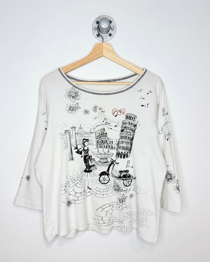 Rome Pisa Rhinestone Shopper White Women’s Tee Shirt