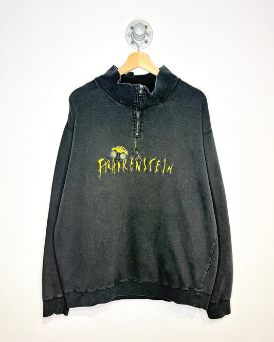 Vintage 1990s Frankenstein Black 1/4 Zip Sweatshirt