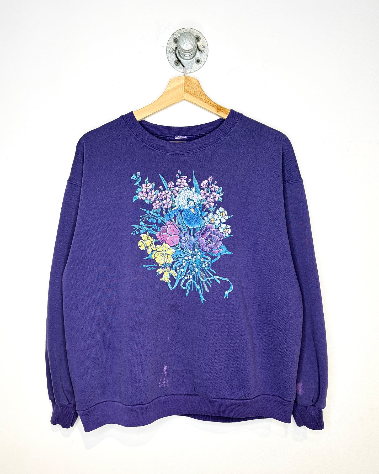 Vintage 90s Morning Sun Flowers Purple Crewneck Sweatshirt
