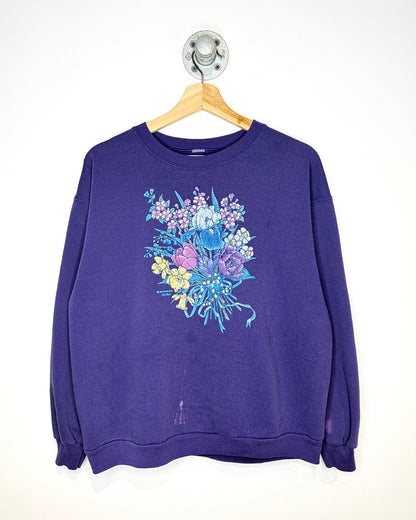 Vintage 90s Morning Sun Flowers Purple Crewneck Sweatshirt