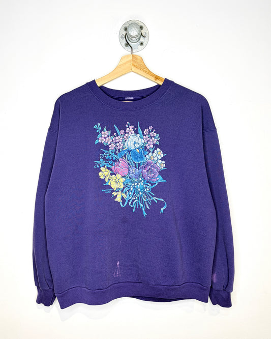 Vintage 90s Morning Sun Flowers Purple Crewneck Sweatshirt