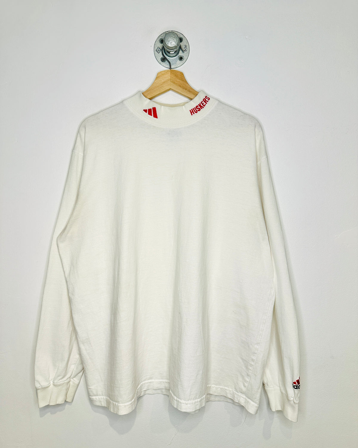 Vintage 90s Adidas Huskers White Mock Neck Longsleeve Shirt