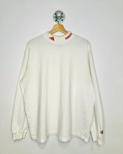 Vintage 90s Adidas Huskers White Mock Neck Longsleeve Shirt