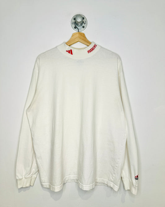 Vintage 90s Adidas Huskers White Mock Neck Longsleeve Shirt