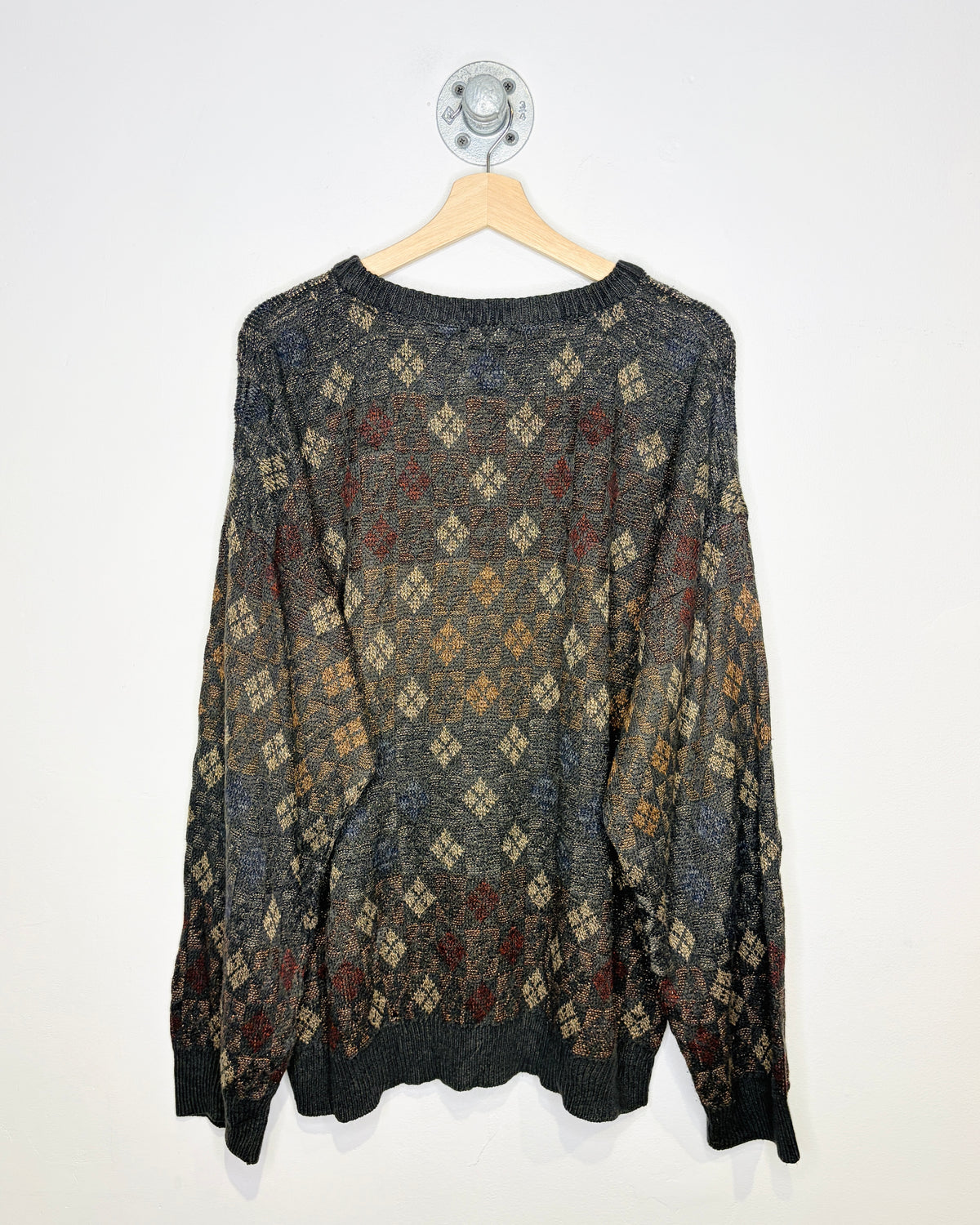 Vintage 90s Puritan Diamond Grid Dark Grey Sweater