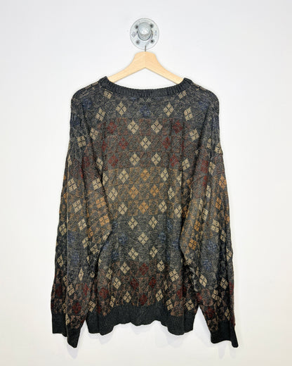 Vintage 90s Puritan Diamond Grid Dark Grey Sweater