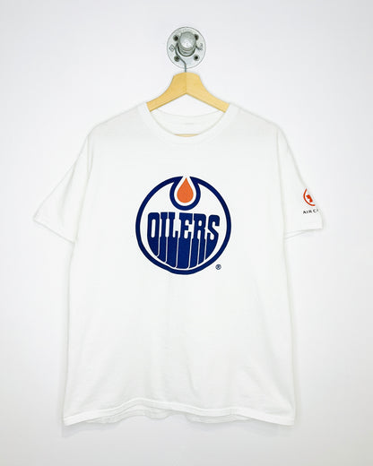 2000s Edmonton Oilers Simple Logo White Tee Shirt