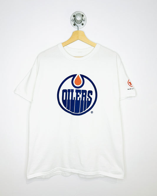 2000s Edmonton Oilers Simple Logo White Tee Shirt