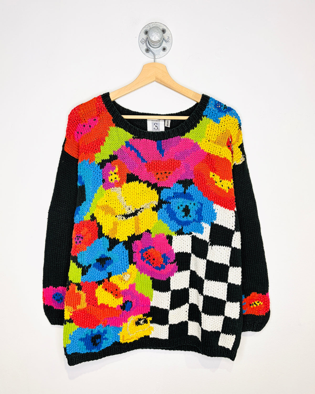 Vintage 90s Studio Collection Abstract Black Knit Sweater