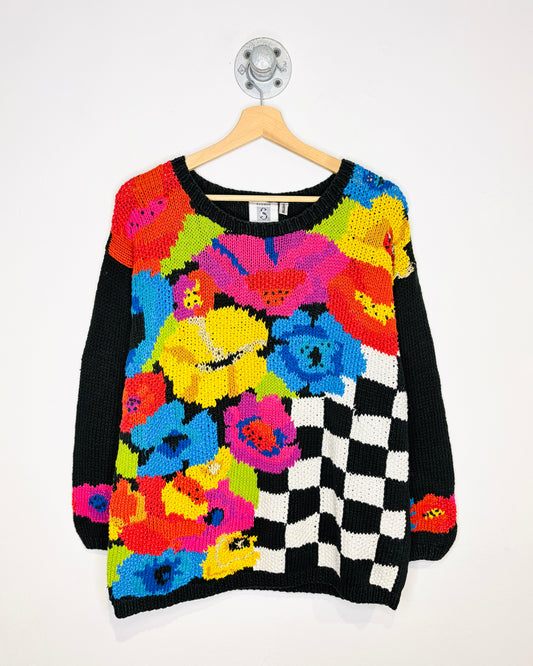 Vintage 90s Studio Collection Abstract Black Knit Sweater