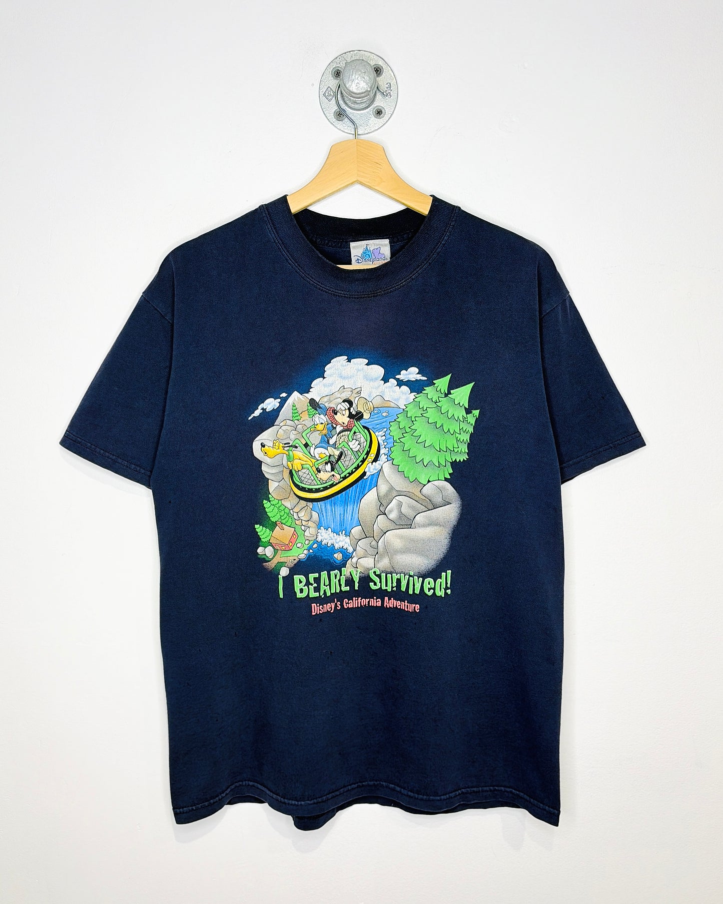 Vintage Disneyland California Adventure “I Bearly Survived!” Navy Tee Shirt