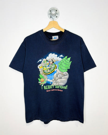Vintage Disneyland California Adventure “I Bearly Survived!” Navy Tee Shirt