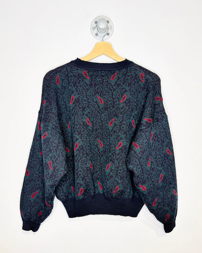 Vintage 90s Boxy Redwood & Ross Paisley Print Merino Wool Sweater
