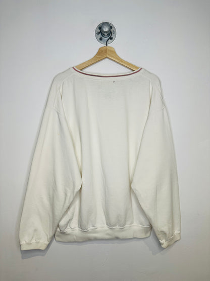 Vintage 1990s Chaps Ralph Lauren White And Pink V-Neck Sweatshirt