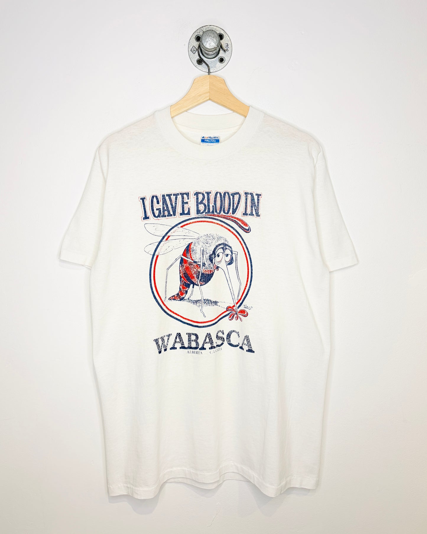 Vintage 1980s I Gave Blood In Wabasca White Tee Shirt