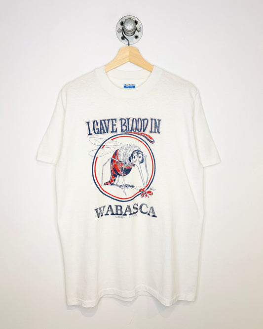 Vintage 1980s I Gave Blood In Wabasca White Tee Shirt
