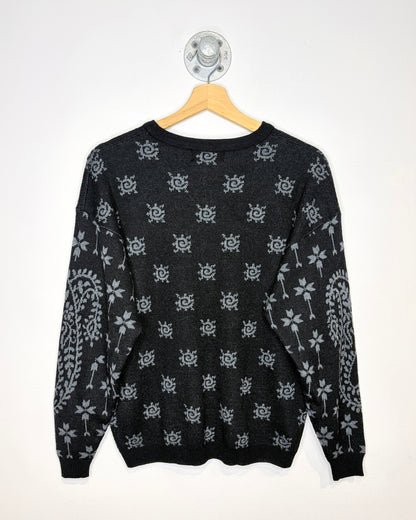Vintage 90s Balmoral Patterned Black Wool Sweater