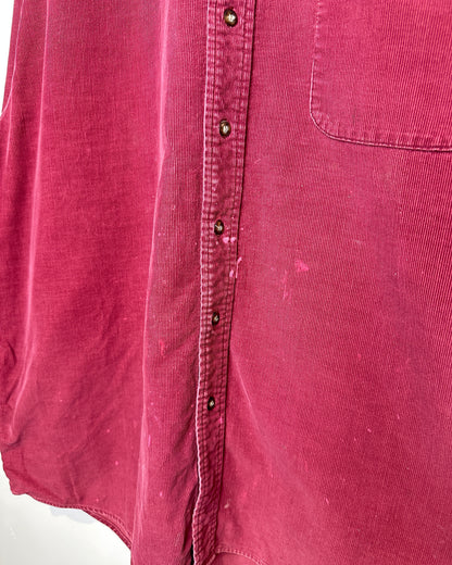 Vintage 1990s Eddie Bauer Corduroy Burgundy One Pocket Long Sleeve Shirt