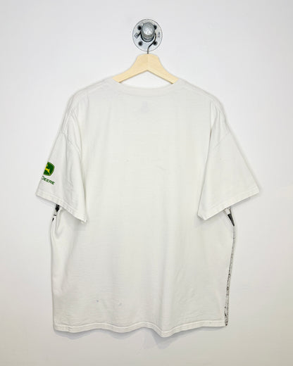 Vintage 2000s John Deere All-Over-Print Tractor White Tee Shirt