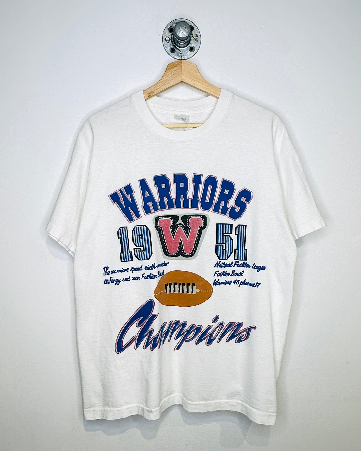 Vintage 90s Warriors Football Champions White Tee Shirt