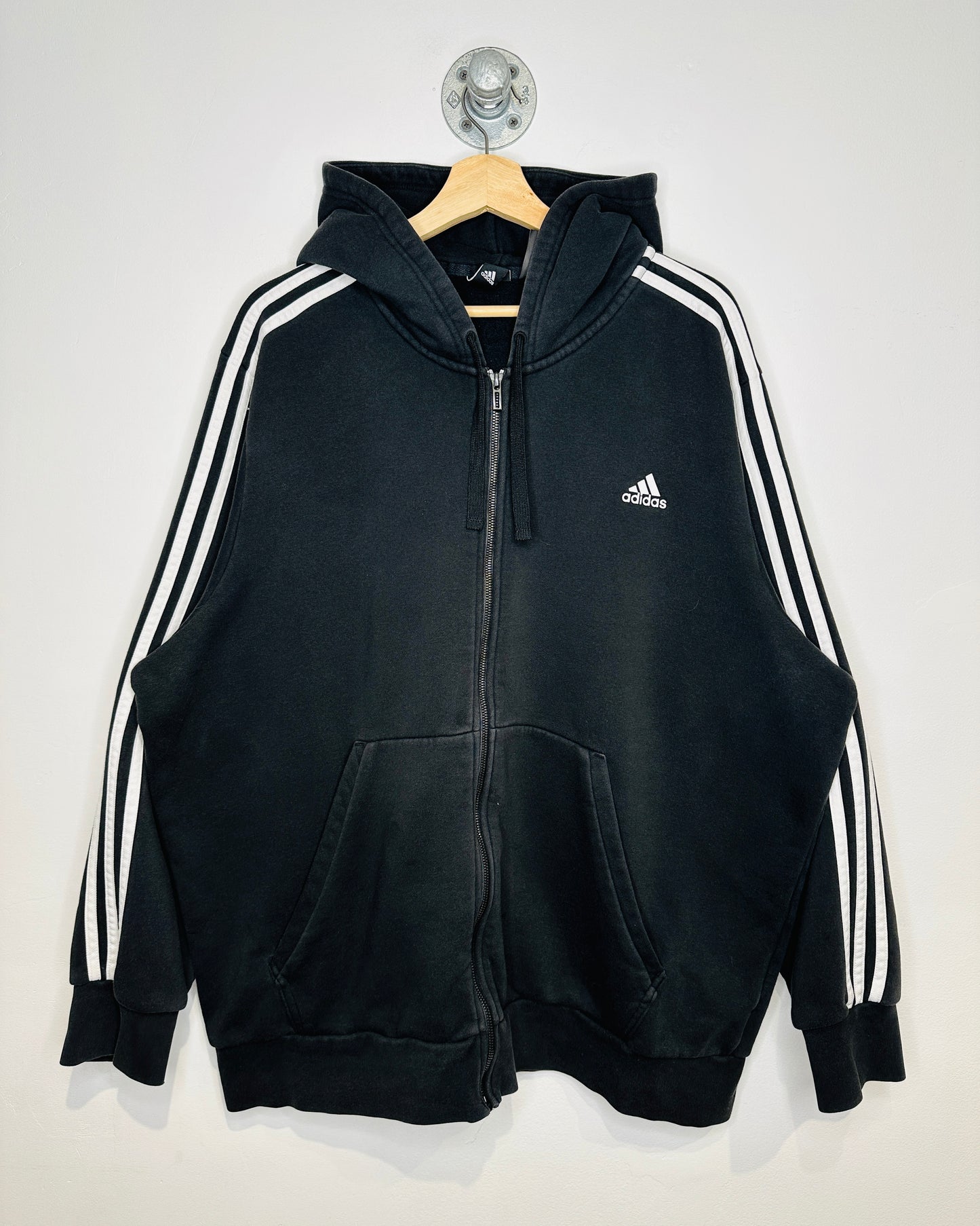 Adidas Two Stripe Black Zip Up Hoodie
