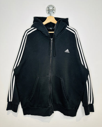 Adidas Two Stripe Black Zip Up Hoodie
