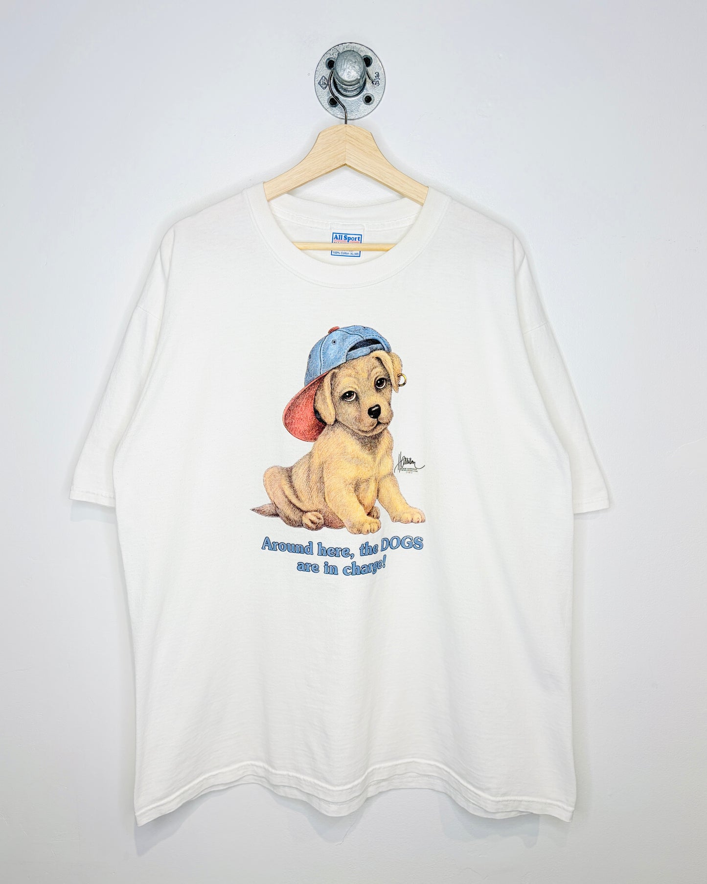 Vintage 90s “The Dogs Are In Charge!” White Tee Shirt