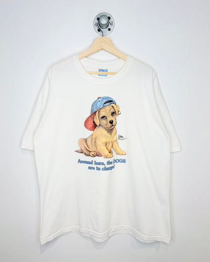 Vintage 90s “The Dogs Are In Charge!” White Tee Shirt