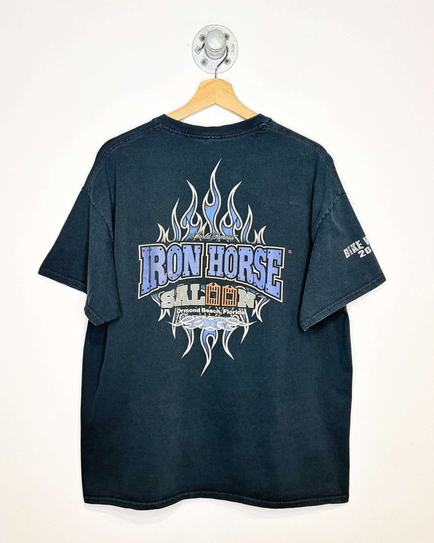 Iron Horse Saloon Faded Black Biker Tee Shirt