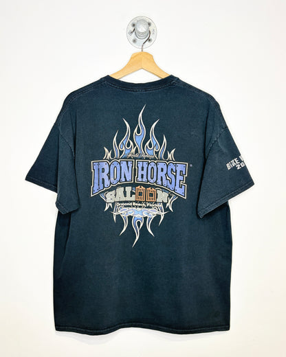 Iron Horse Saloon Faded Black Biker Tee Shirt