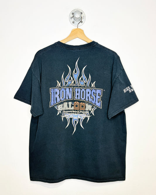 Iron Horse Saloon Faded Black Biker Tee Shirt